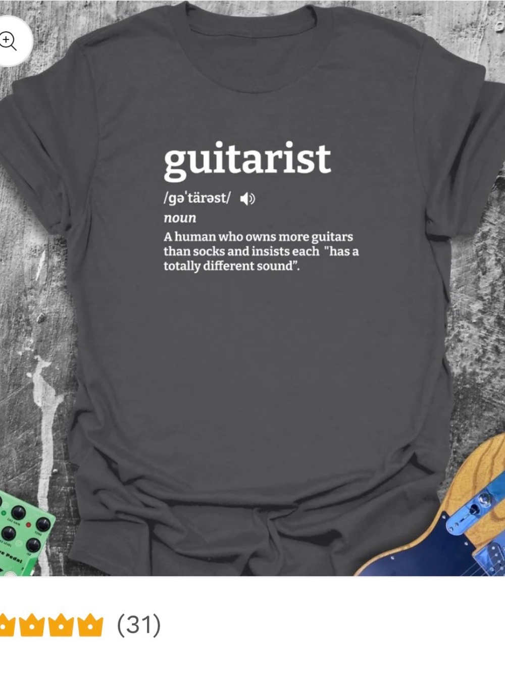 Guitarist Graphic Tee in Charcoal Gray